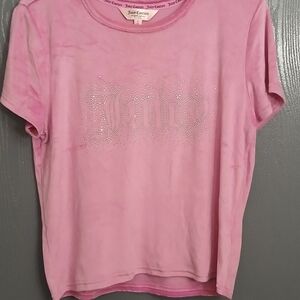 Juicy Couture Pink Rhinestone Logo Tee Size Large Y2K Style